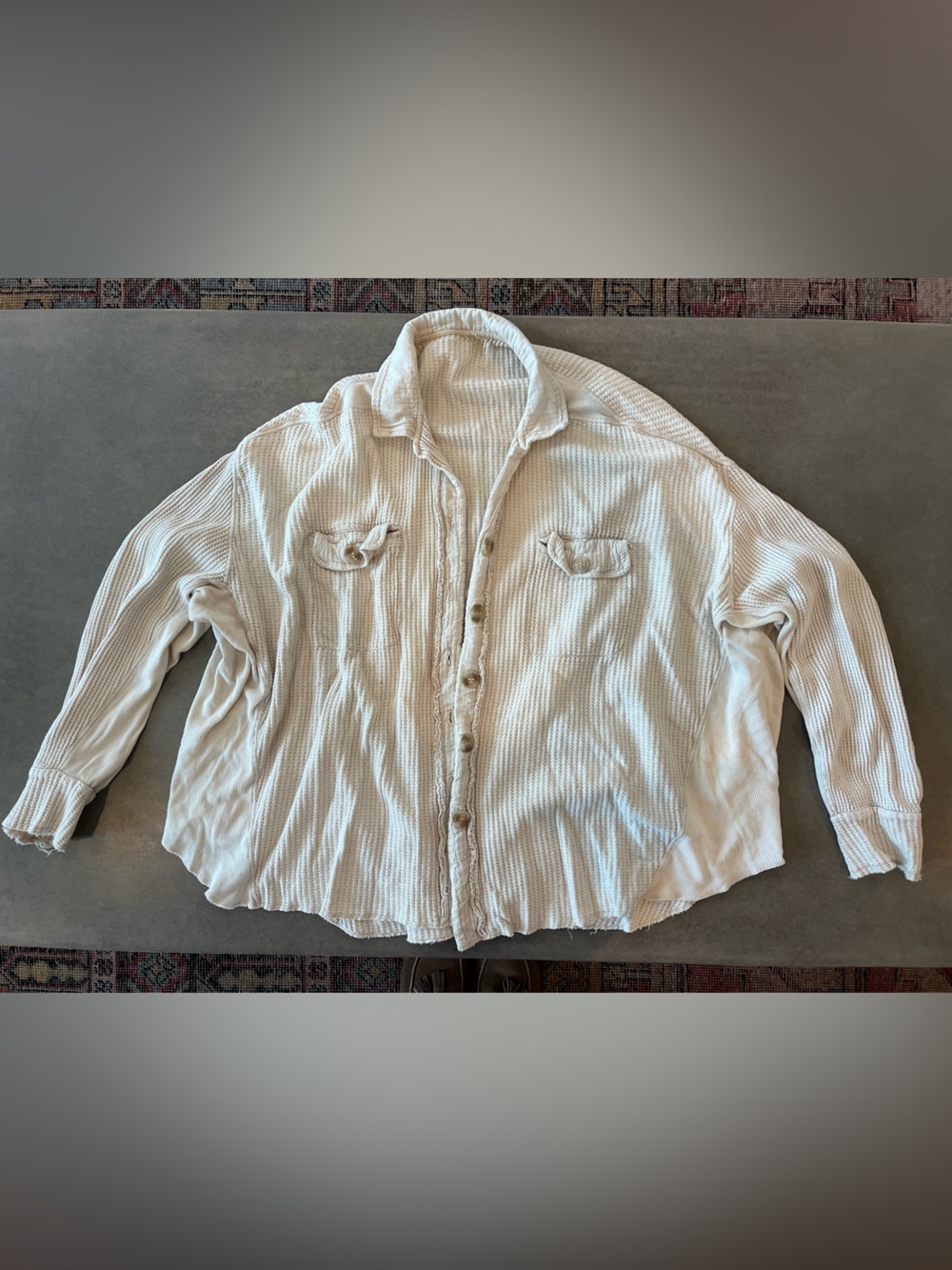 Free People Scout Jacket - Cream Button-Front Waffle Knit Shirt - Small